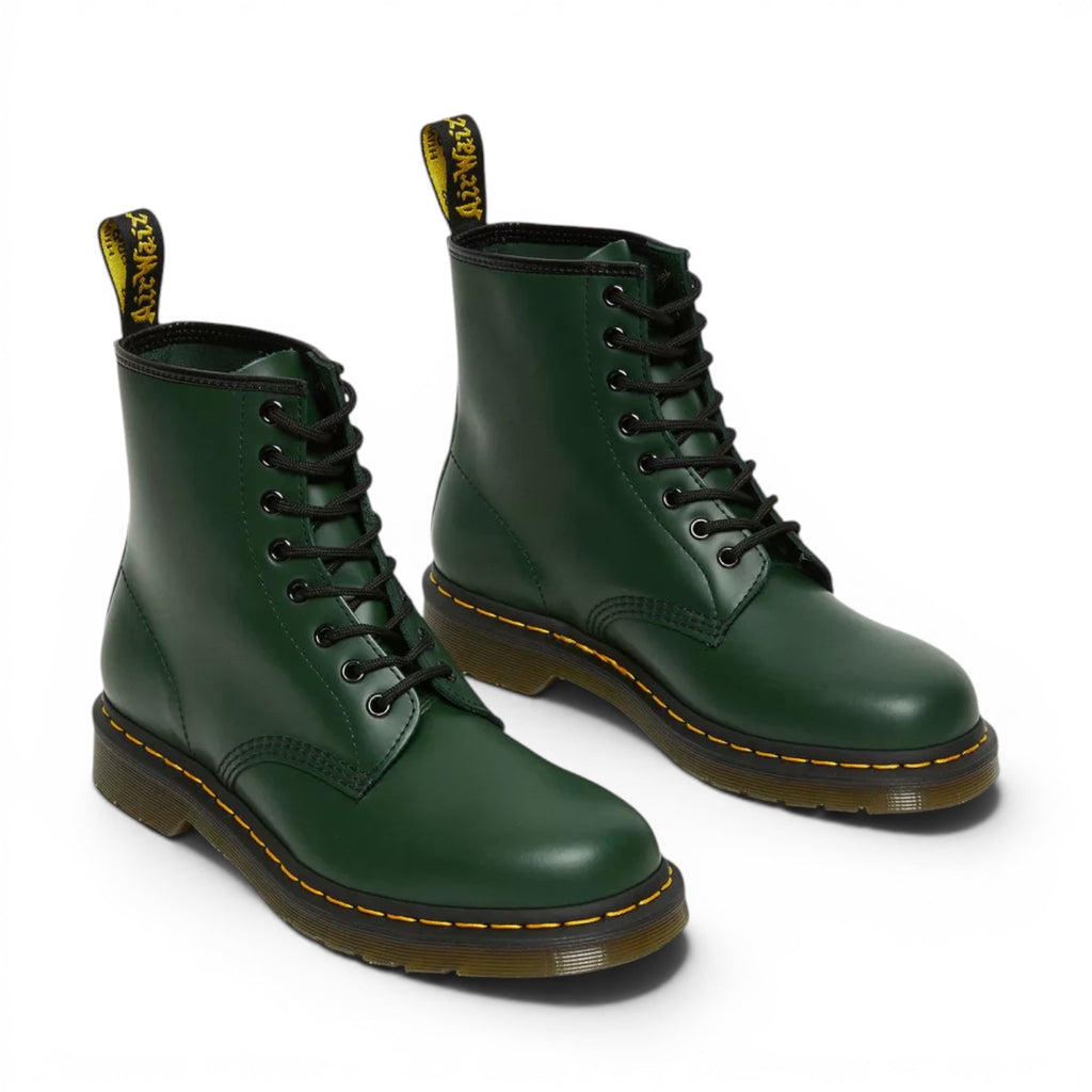 My Store Dr. Martens 1460 Smooth Leather boots in dark green. These classic lace-up boots are made from 100% leather with a PVC sole.