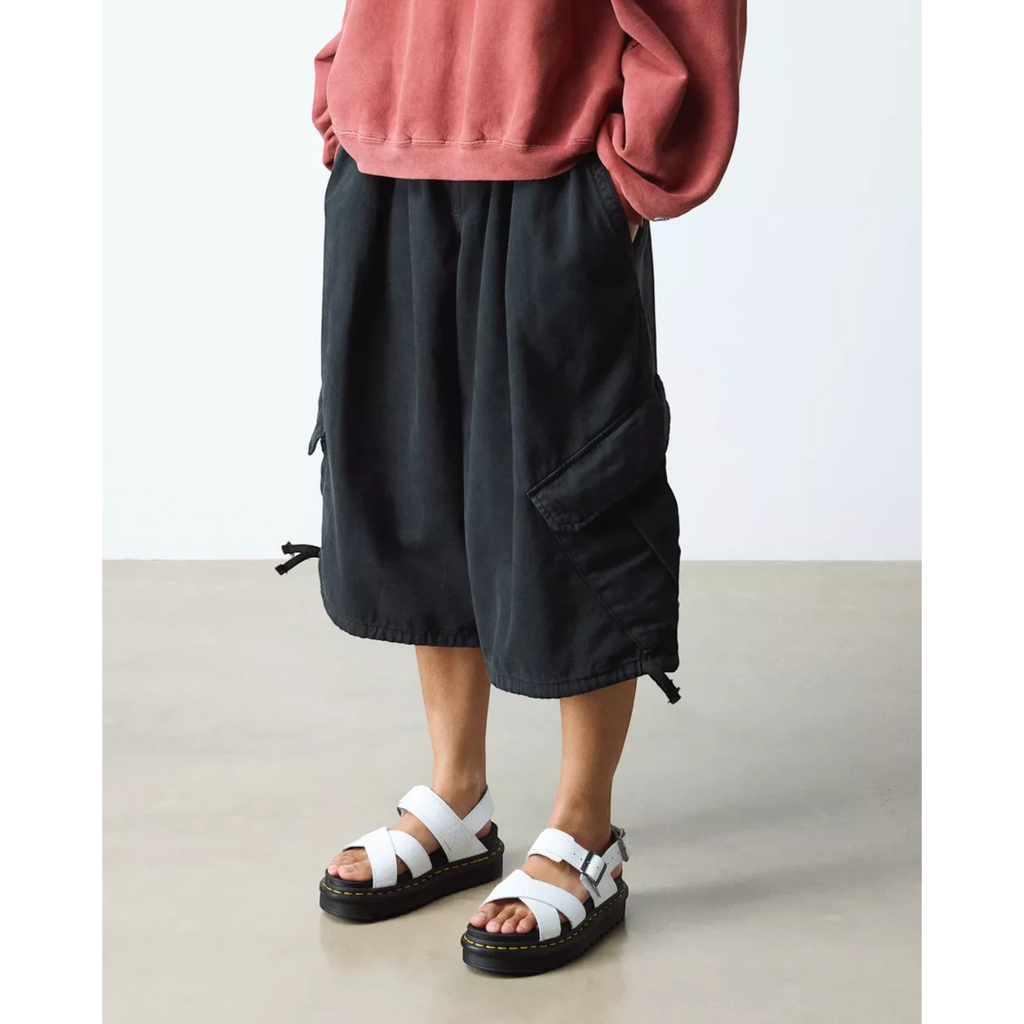 My Store Dr. Martens Voss II Hydro Leather white platform sandals with cross straps and buckle closure.