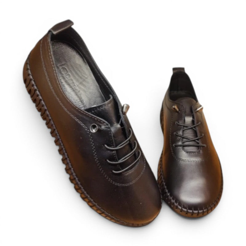 My Store Loretta Vitale E4000 black leather lace-up loafers with a textured sole.