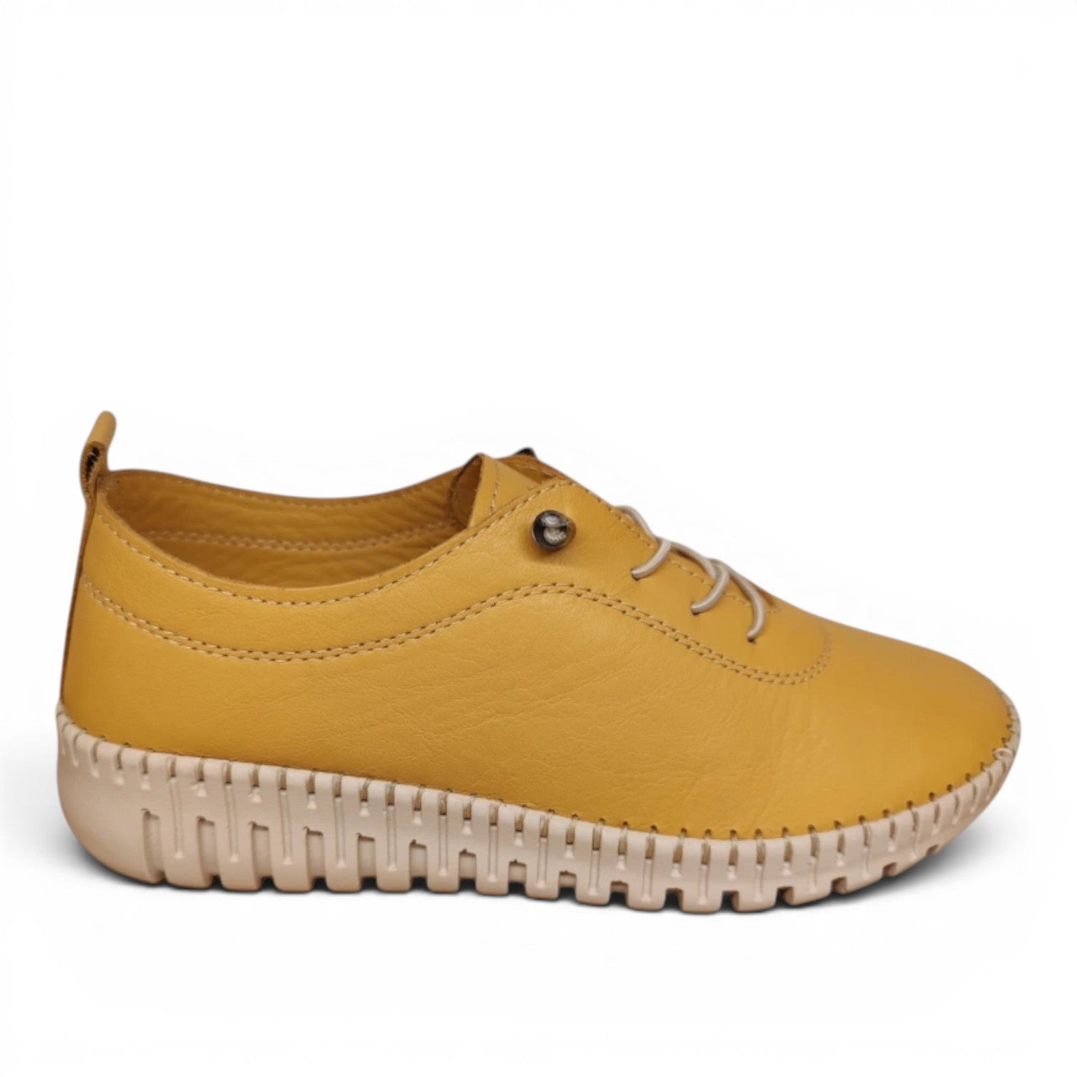 My Store Loretta Vitale E4000 yellow leather casual shoes with white laces and textured sole.