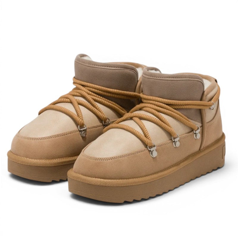 My Store Nordic Trk Low beige vegan synthetic boots with warm lining and lace-up closure.