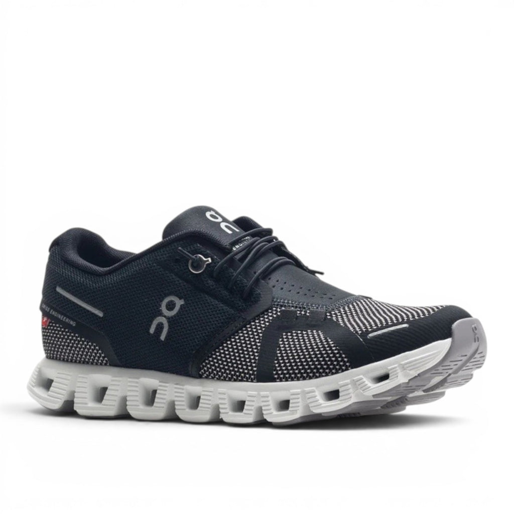 My Store ON Cloud 5 black and white mesh sneakers with quick lacing system and CloudTec sole.