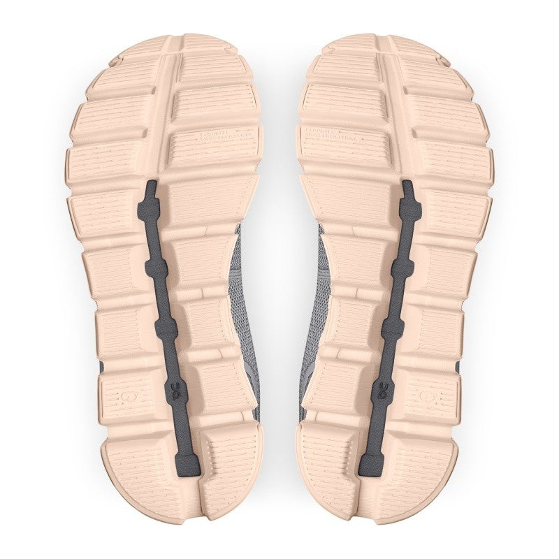 My Store ON Cloud 5 women's grey mesh sneakers with pink soles and quick-lace system.