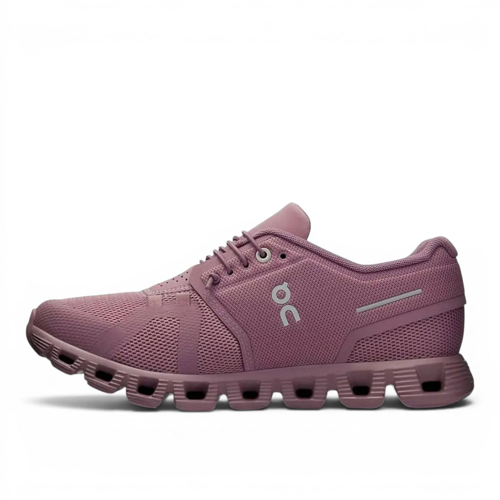 My Store On Cloud 5 women's mauve mesh running shoes with quick-lace system and CloudTec sole.