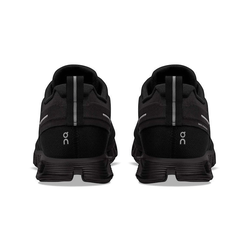 My Store On Cloud 5 Waterproof black running shoes with quick-lace system and reflective heel tab.