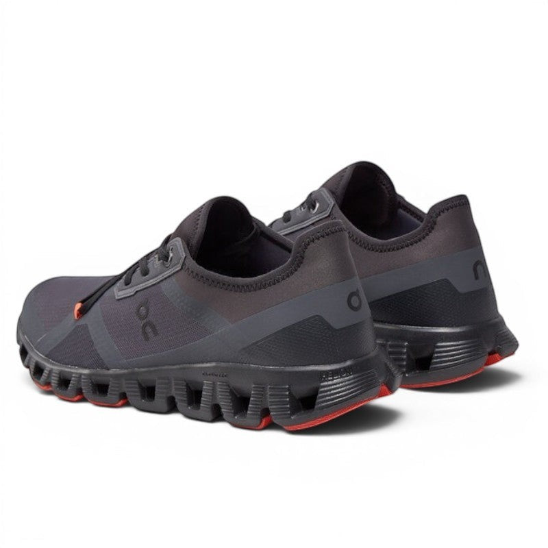 My Store ON Cloud X3 AD men's dark grey mesh training sneakers with red sole accents.