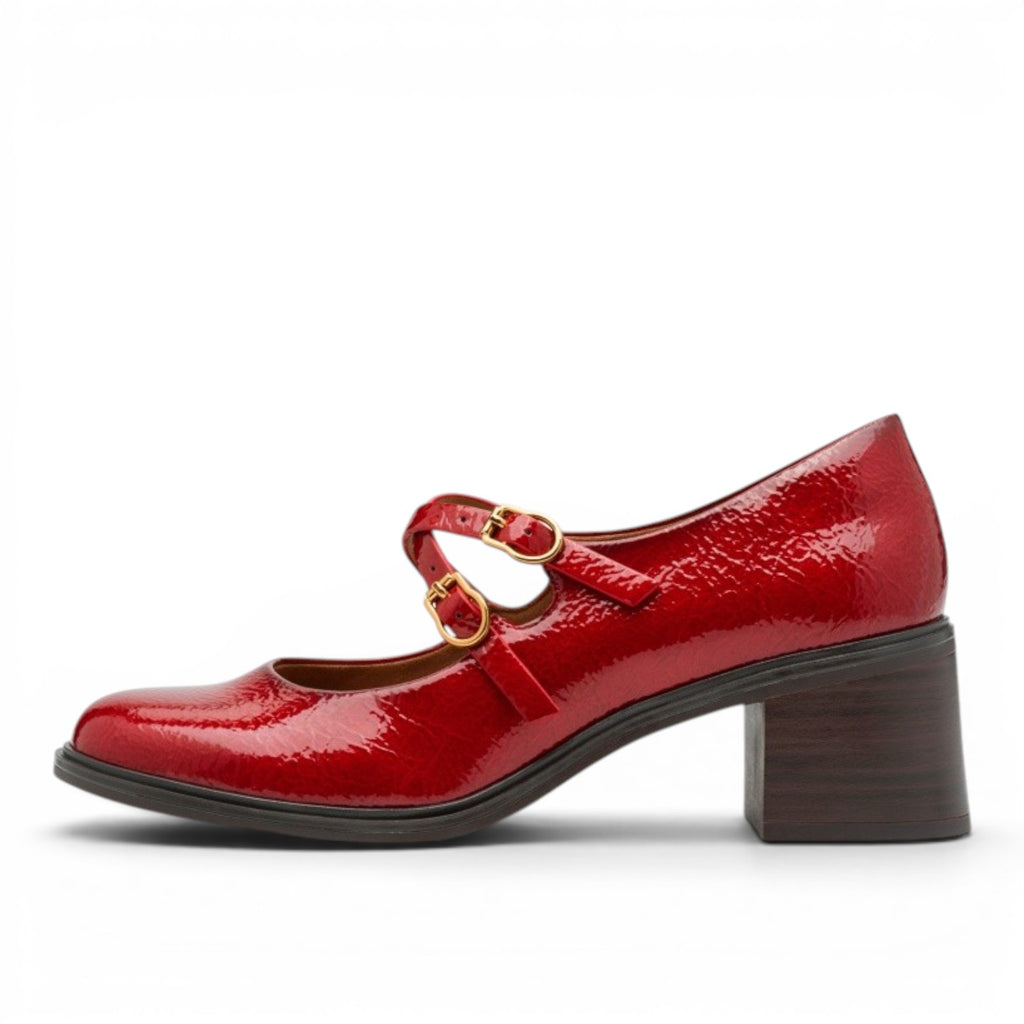 My Store red patent synthetic Mary Jane shoes with double buckle straps and a 6cm block heel.