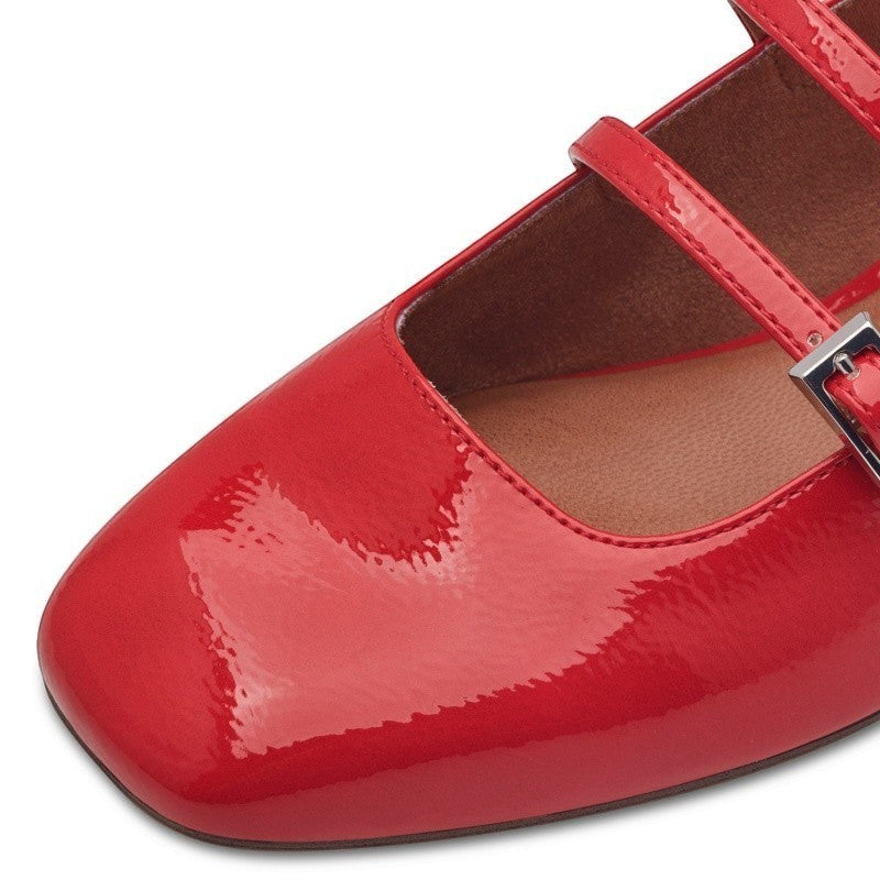 My Store red patent synthetic slingback shoes with square toe and buckle detail.