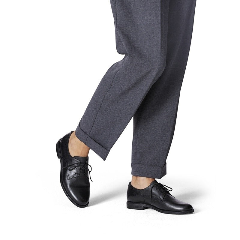 My Store Tamaris black leather lace-up dress shoes with a pointed toe and low heel.