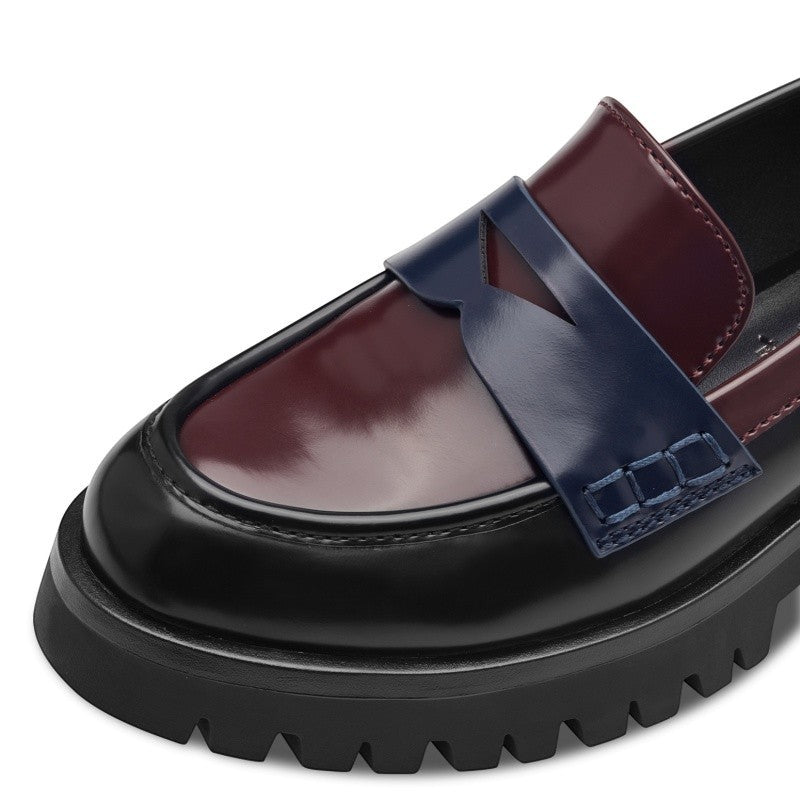 My Store Tamaris burgundy and navy blue synthetic slip-on loafers with chunky sole.