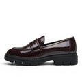 My Store Tamaris burgundy patent synthetic loafers with buckle detail and thick sole.