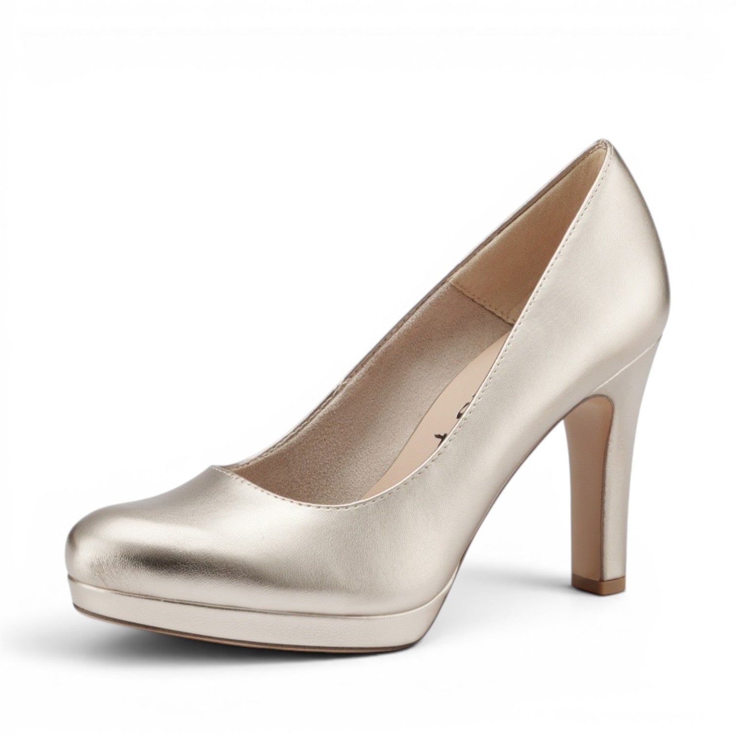 My Store Tamaris 1/1-22426/20 synthetic gold platform pump with a 9cm heel.
