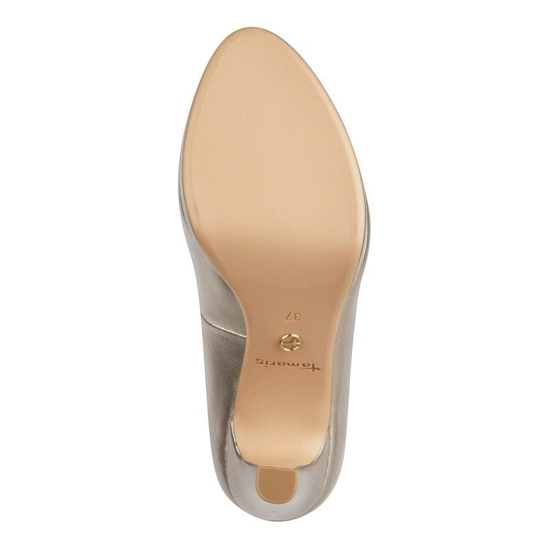 My Store Tamaris silver synthetic pump with a 9cm heel.