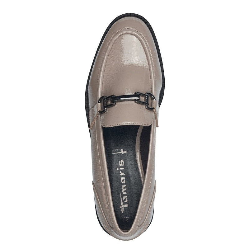 My Store Tamaris taupe synthetic slip-on loafers with metal buckle detail and 3.5cm block heel.