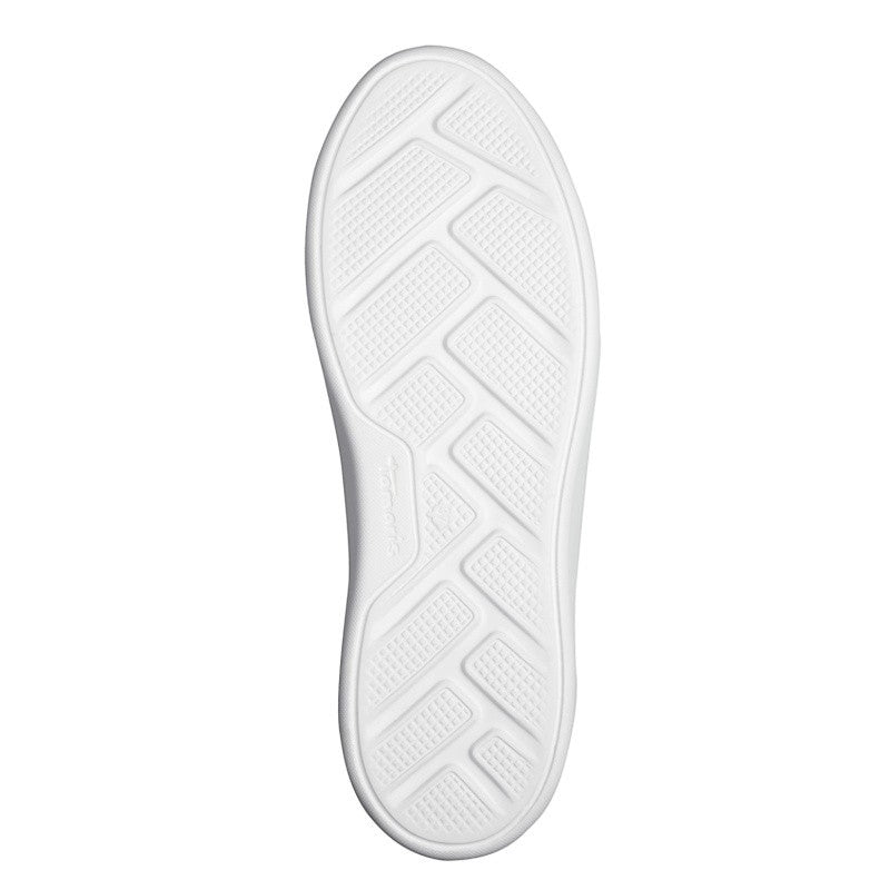 My Store Tamaris white leather sneakers with textile and synthetic lining, featuring a textured sole for grip.