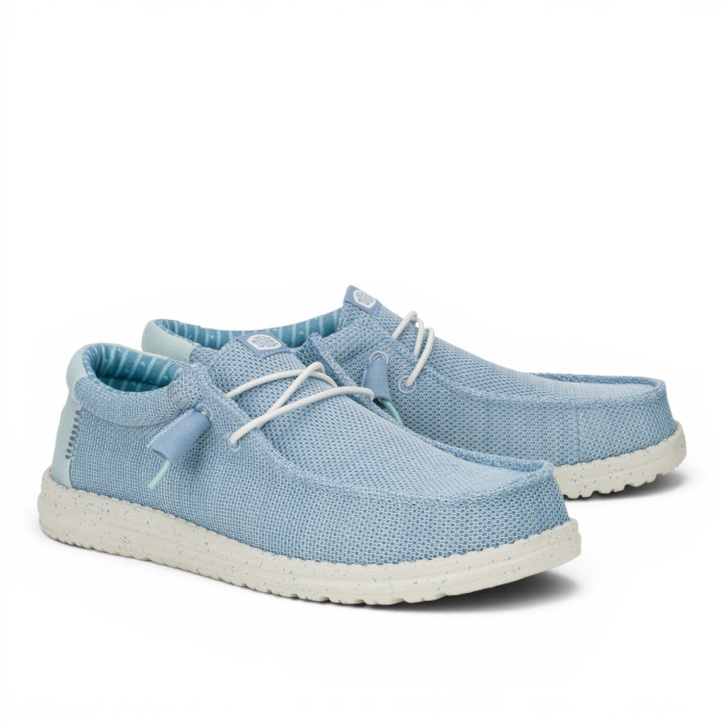 My Store light blue Wally Stretch Sox shoes made of breathable mesh with a cotton lining and white laces.