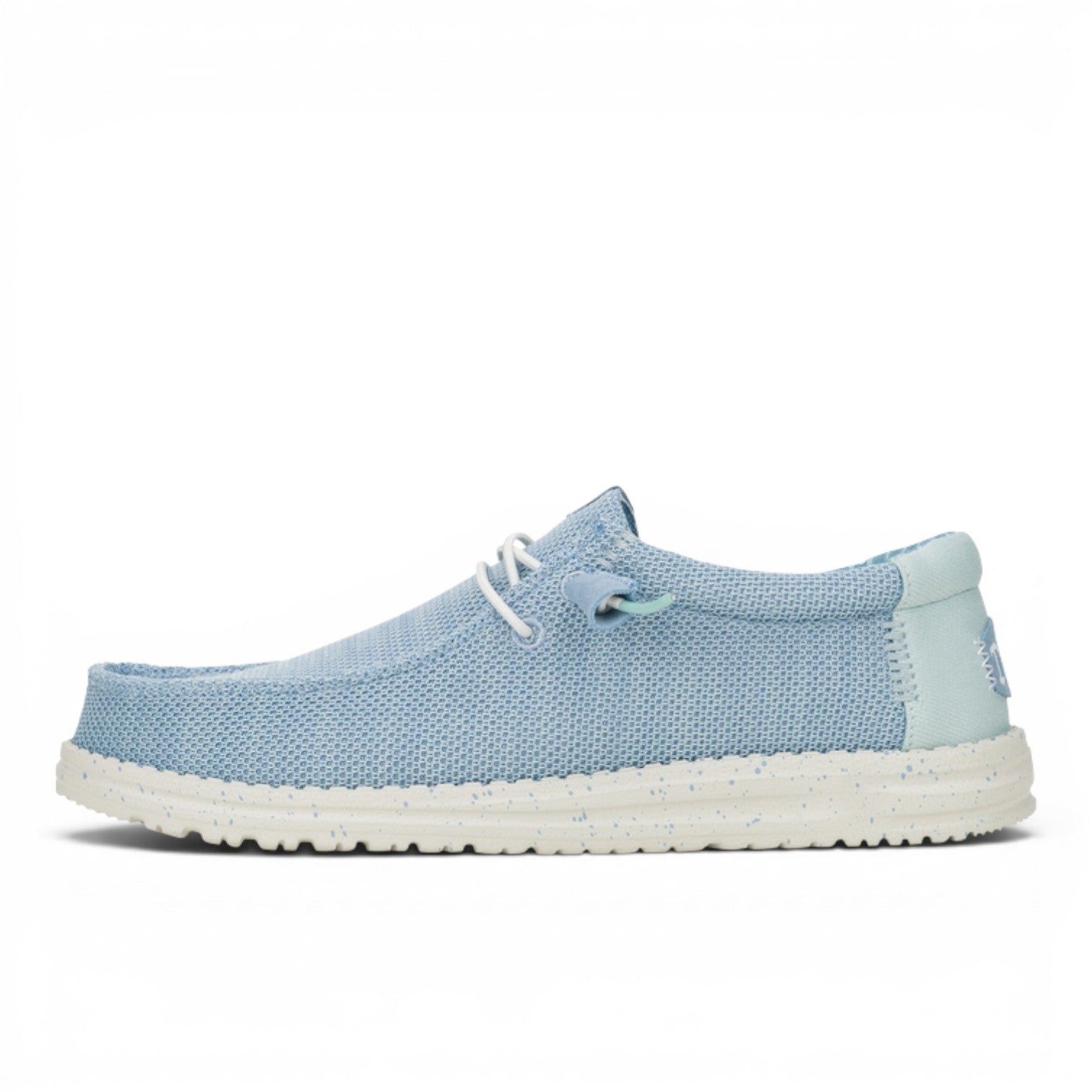 My Store Wally Stretch Sox light blue mesh slip-on shoes with white speckled sole and elastic laces.