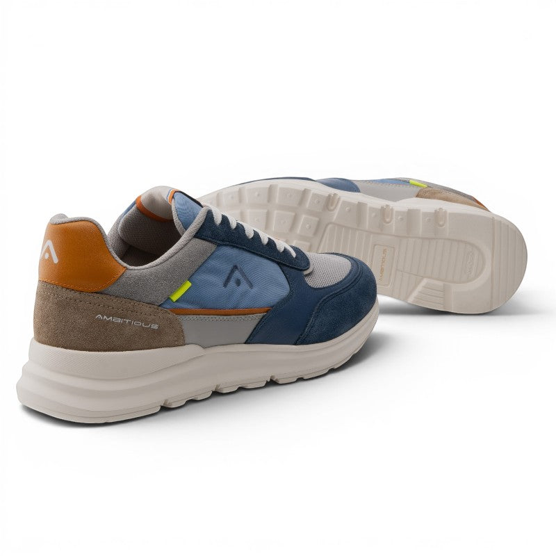 ShoeShop Ambitious 13571E men's sneakers with blue, grey, and brown leather and textile uppers and EVA sole.