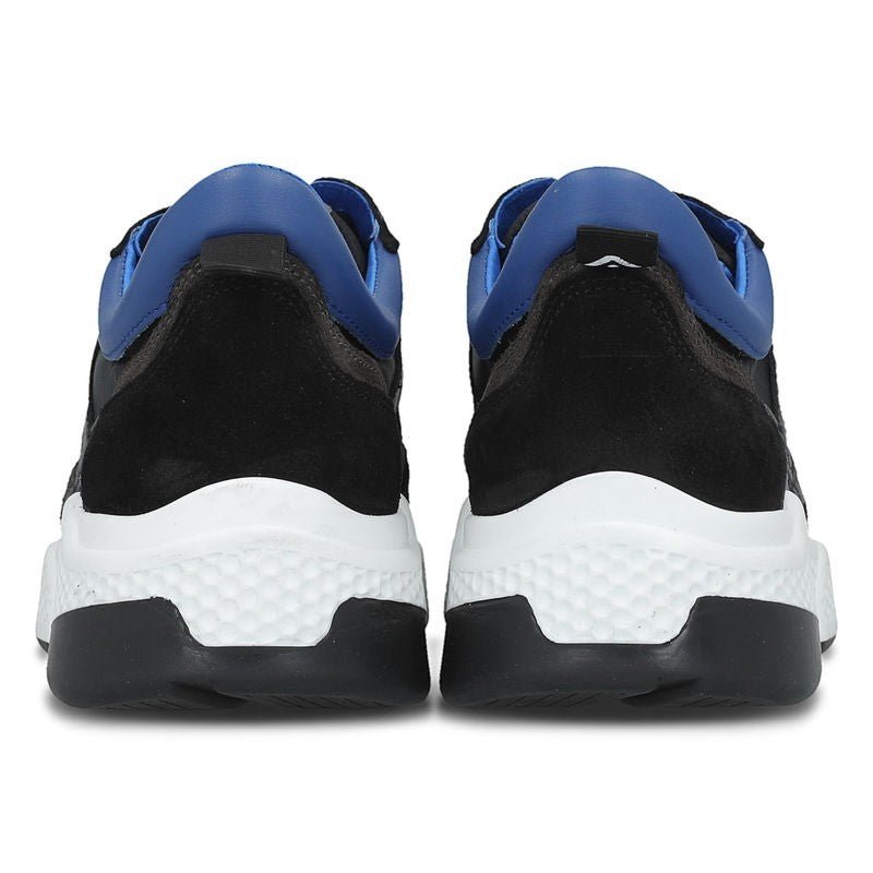 ShoeShop black and blue suede and leather sneakers with white sole and textured detailing