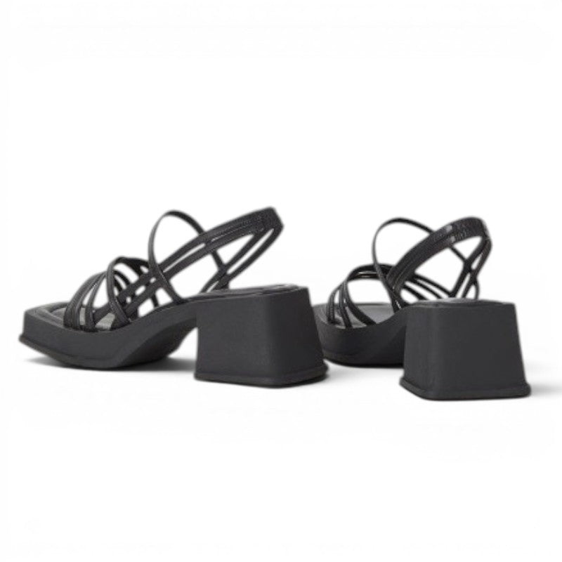 ShoeShop black leather strappy square-toe platform sandals with 67mm block heel