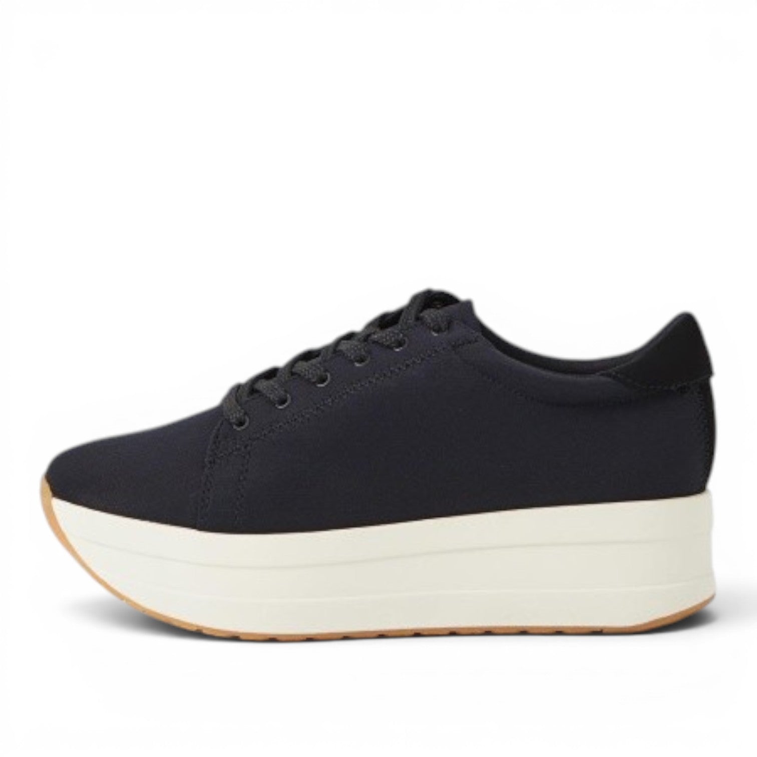ShoeShop black textile lace-up platform sneakers with a 50mm rubber sole and leather insole.