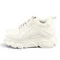 ShoeShop Buffalo CLD Corin BS white leather platform sneakers with chunky sole.