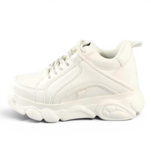 ShoeShop Buffalo CLD Corin BS white leather platform sneakers with chunky sole.