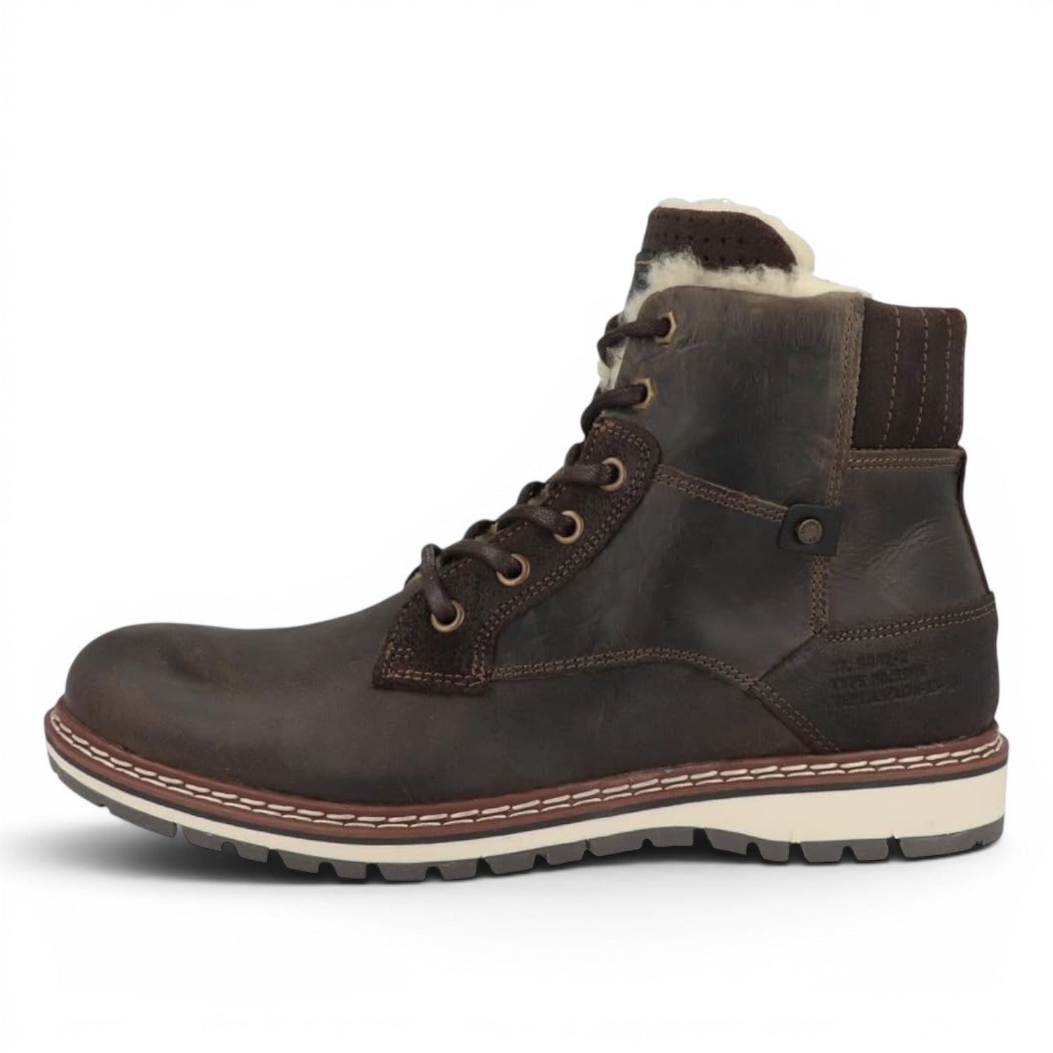 ShoeShop Bullboxer 877K55858 dark brown leather lace-up boots with warm lining and side zip.