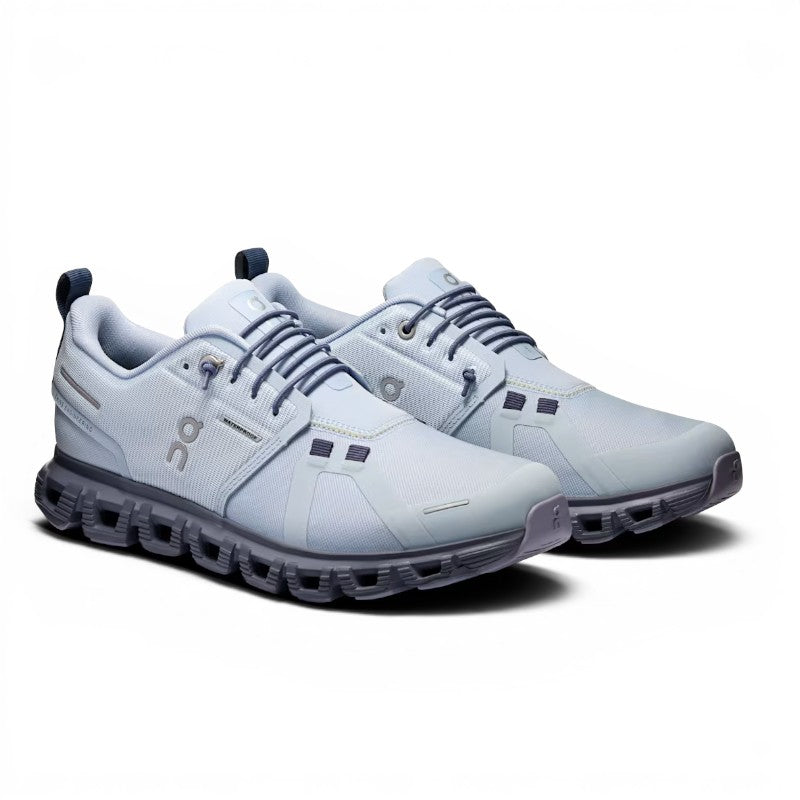 ShoeShop light blue waterproof running shoes with dark grey soles and navy laces.
