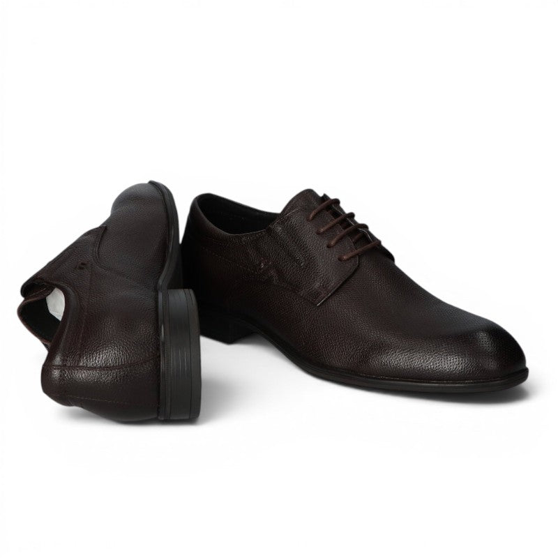 ShoeShop dark brown leather derby shoes with a 2cm heel and lace-up closure.