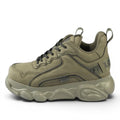 ShoeShop Buffalo khaki green chunky sole sneakers with lace-up closure and logo detail.