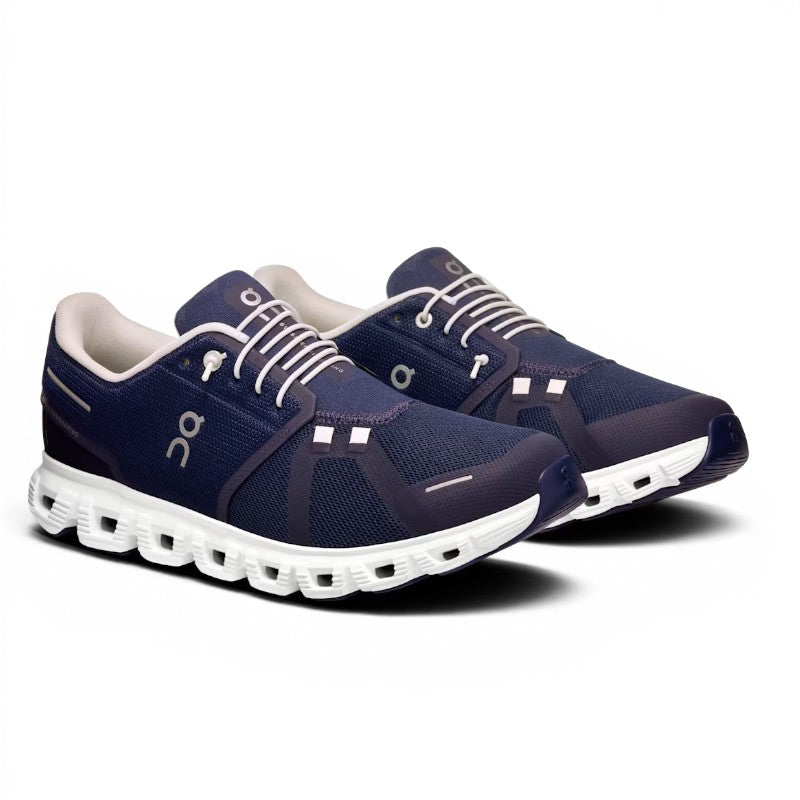 ShoeShopHere navy blue recycled polyester ON Cloud 6 running shoes with white laces and white CloudTec sole.