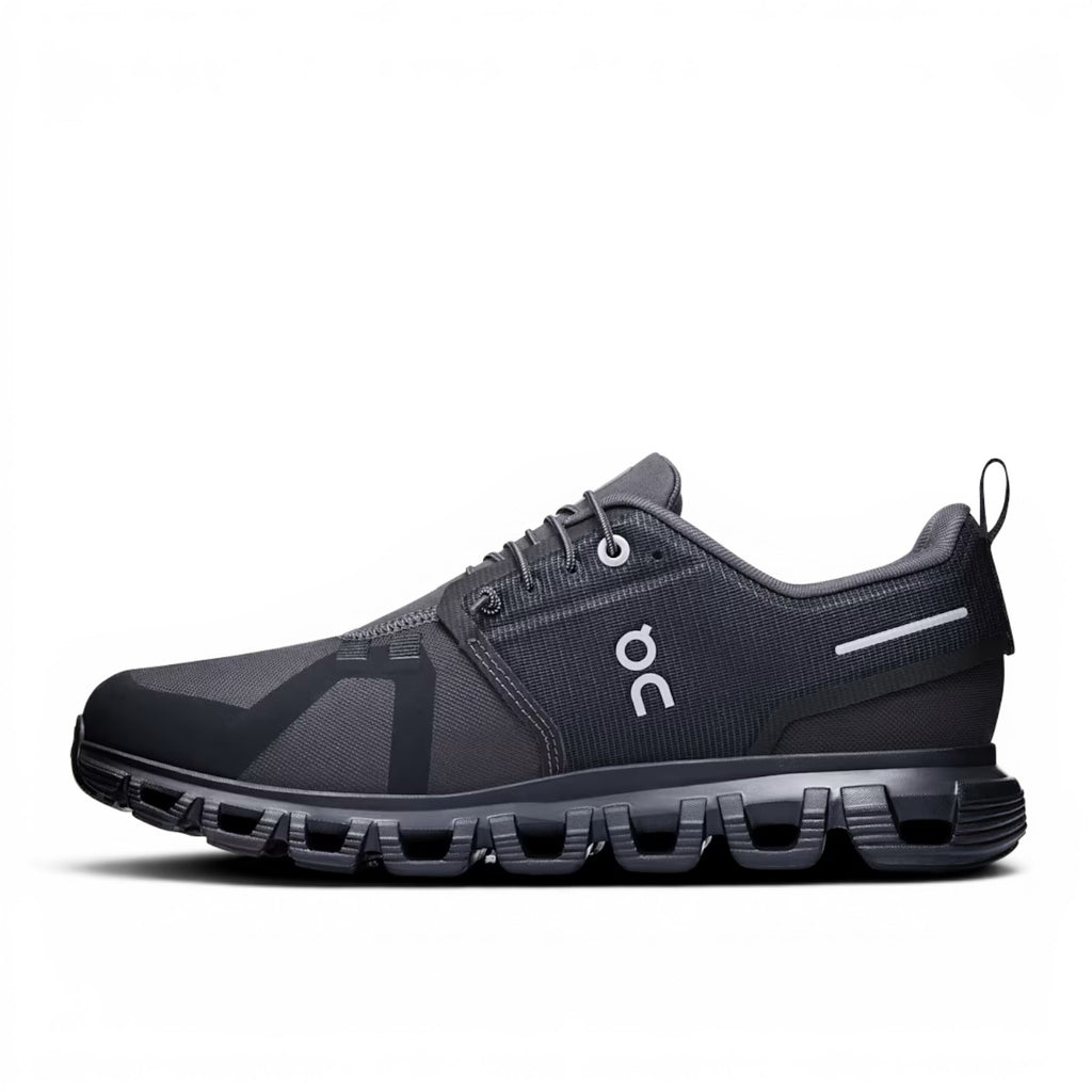 ShoeShop ON Cloud 6 Waterproof men's dark grey running shoe with white logo and reflective stripe.