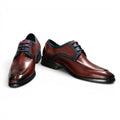 ShoeShop Uncle Paul GEORG men's brown leather derby shoes with blue trim and pink laces. Two-tone finish.