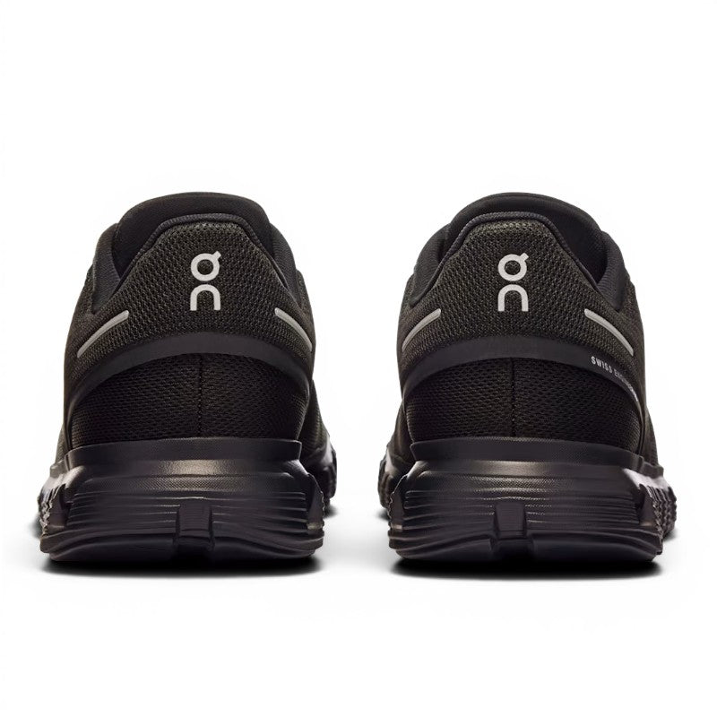 ShoeShop ON Cloud 6 black recycled polyester running shoes with Zero-Gravity CloudTec cushioning and Speedboard plate.