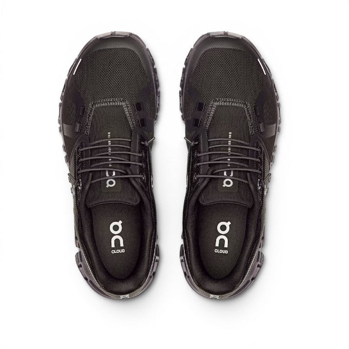 ShoeShop ON Cloud 6 black recycled polyester running shoes with Zero-Gravity CloudTec cushioning.