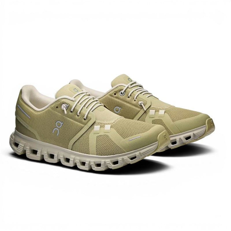 ShoeShop ON Cloud 6 light green recycled polyester running shoes with white laces and CloudTec sole.