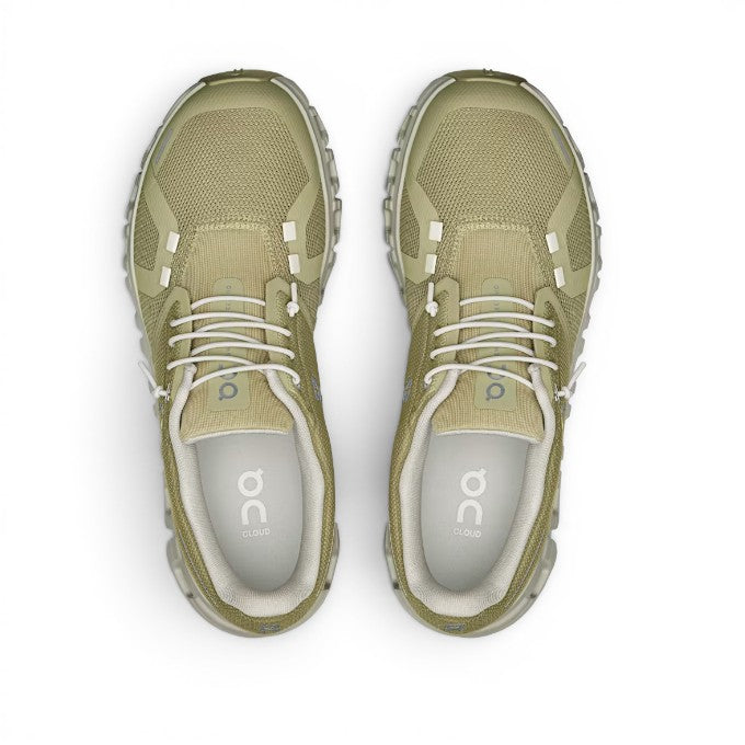 ShoeShop ON Cloud 6 men's khaki mesh running shoes with white laces and CloudTec sole.
