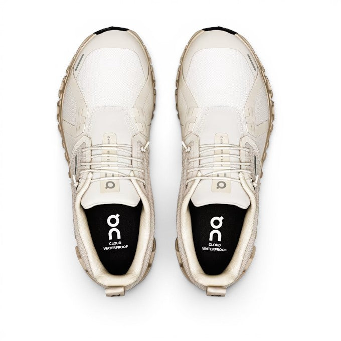 ShoeShop ON Cloud 6 Waterproof beige running shoes with Speedboard technology and Zero-Gravity CloudTec cushioning.