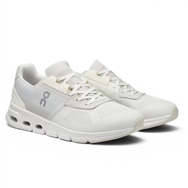 ShoeShop ON Cloud - Clouddrift white mesh sneakers with grey accents and signature CloudTec sole.