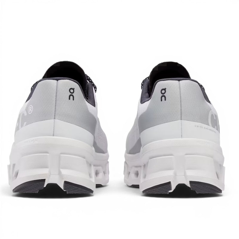 ShoeShop ON Cloud - Cloudmonster white and grey running shoes with signature CloudTec sole.