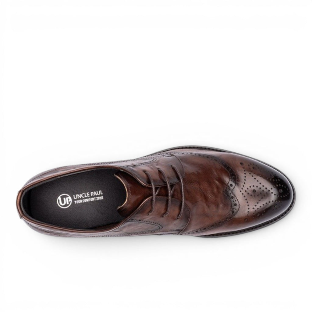 ShoeShop Uncle Paul men's brown leather wingtip brogue dress shoes with lace-up closure.