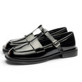 ShoeShop Uncle Paul MILVI black leather Mary Jane loafers with buckle strap and square toe.