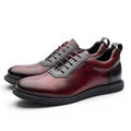 ShoeShop Uncle Paul Vaino men's burgundy leather derby shoes with contrasting black heel and grey accents.