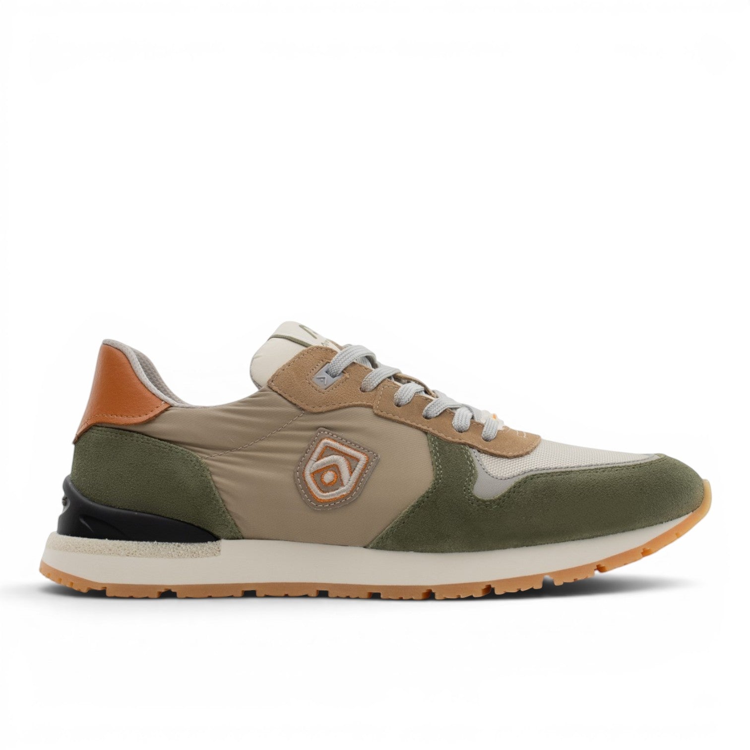 ShoeShop Ambitious 14003 men's sneakers in olive green, beige, and tan with suede accents and a rubber sole.