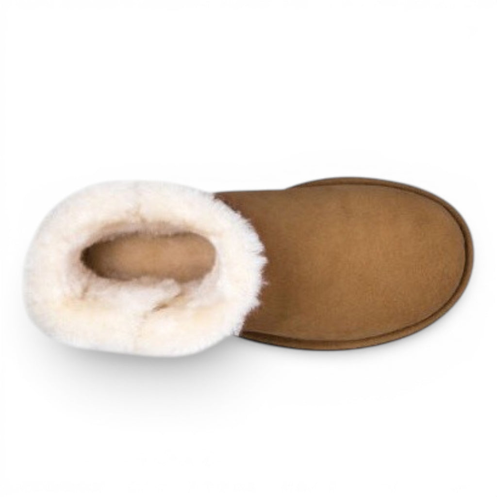 ShoeShop UGG Mini Bailey Button II brown suede sheepskin lined slippers