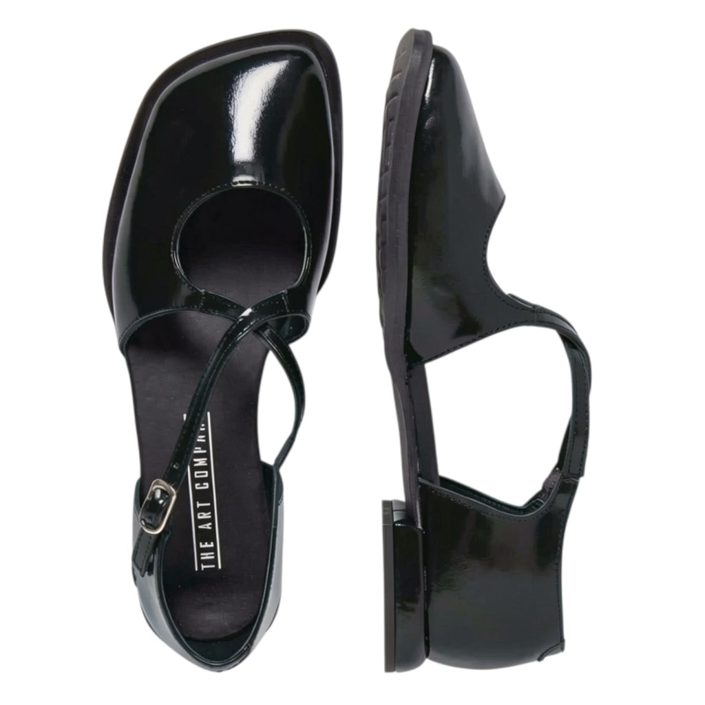 ShoeShop ART 2002 Bergamo black patent leather mary jane shoes with a square toe and adjustable buckle strap