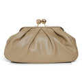 ShoeShop beige leather Pasticcino clutch bag with a gold-toned metal kiss-lock clasp