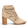 ShoeShop beige suede peep-toe ankle boots with cut-out details and 8cm block heel.