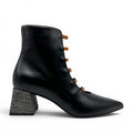 ShoeShop The Other Woman black leather ankle boot with brown lace-up detail and textured block heel